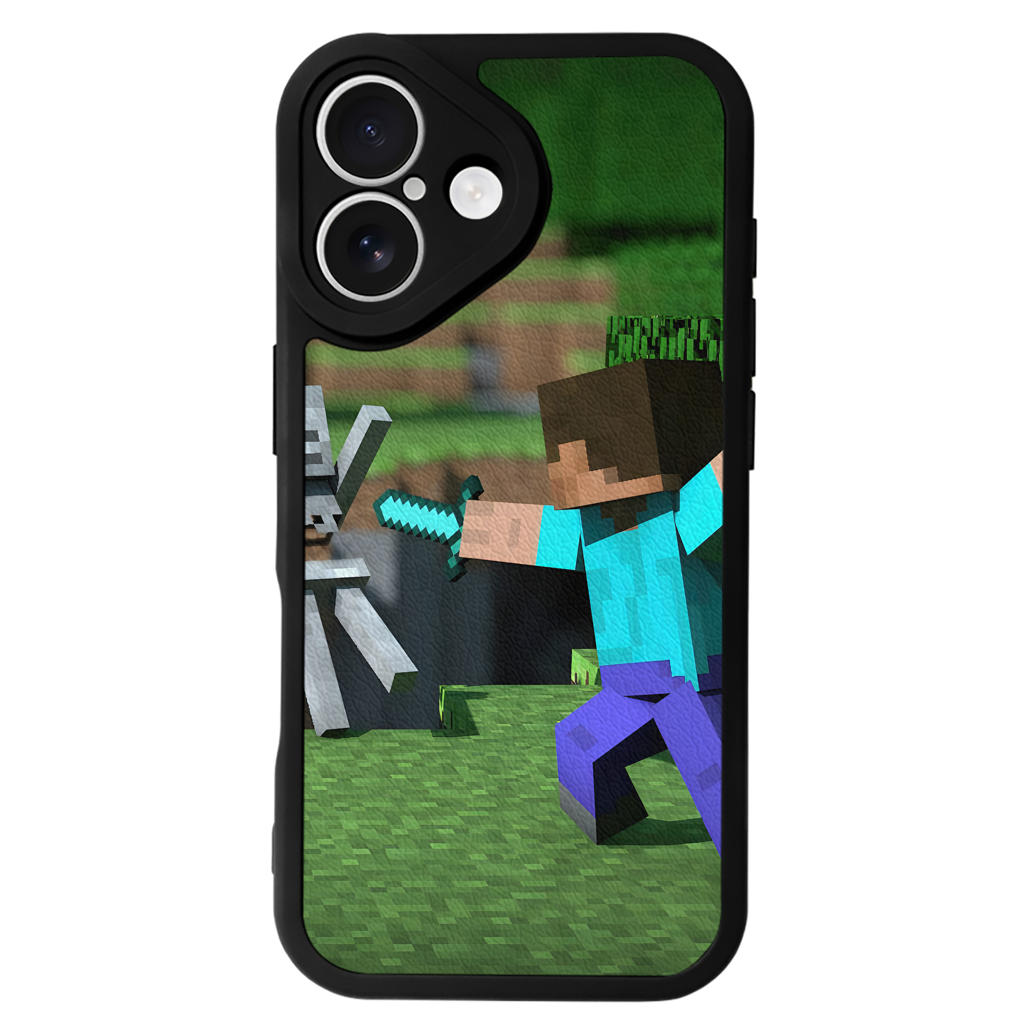 （画像用） マインクラフト ブロックの世界 Minecraft MC Block world 【iPhone 16シリーズ対応】シリコンスマホケース（レザー調） 材質：シリコン